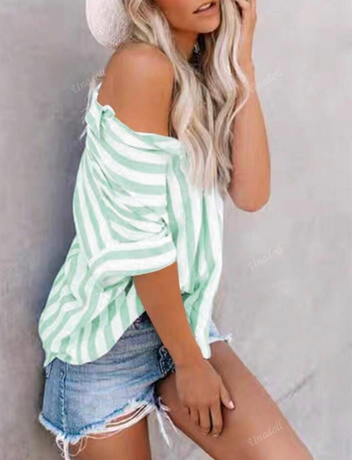 Ladies' Summer Leisure Striped Shirt - Green