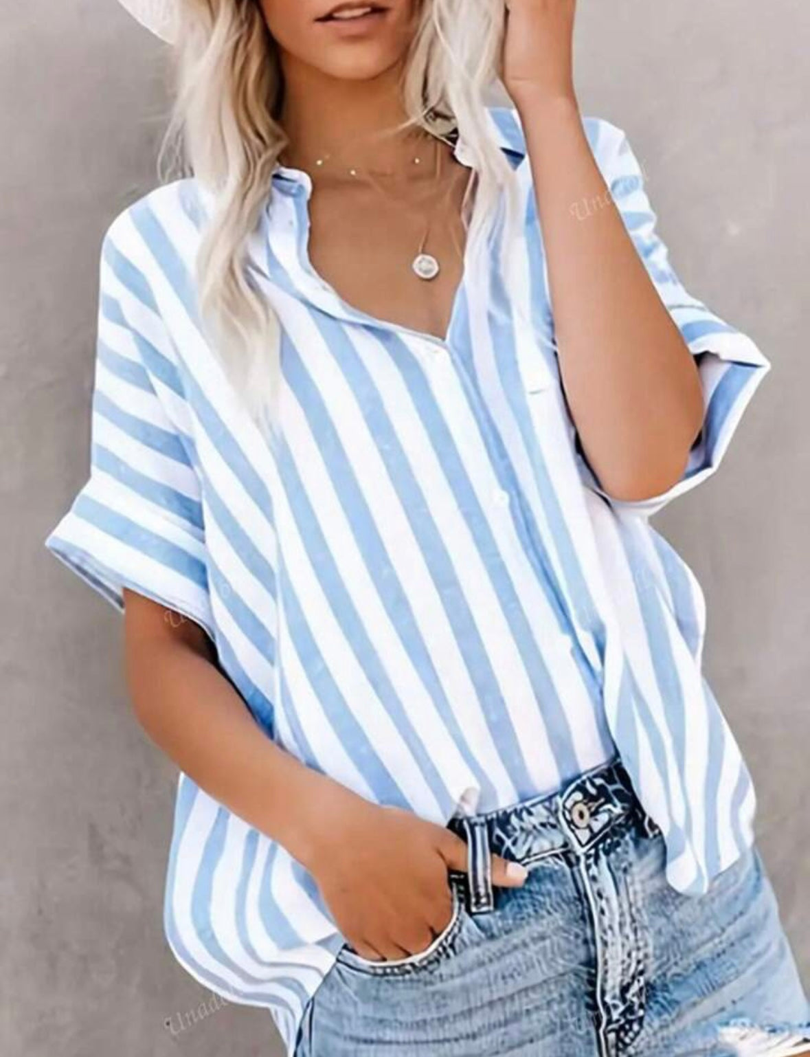 Ladies' Summer Leisure Striped Shirt - Blue