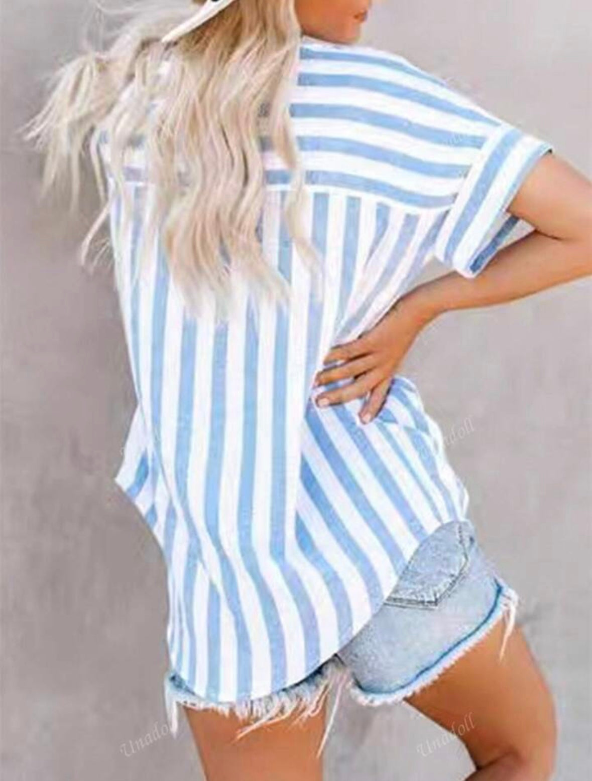 Ladies' Summer Leisure Striped Shirt - Blue