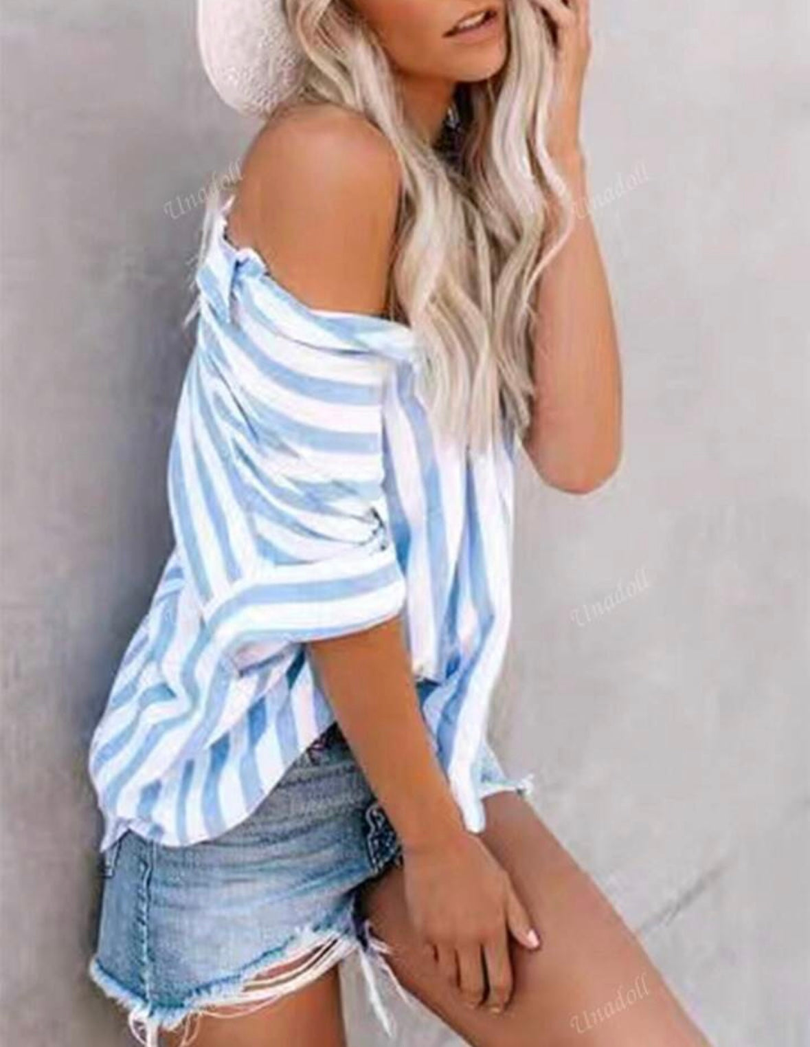 Ladies' Summer Leisure Striped Shirt - Blue