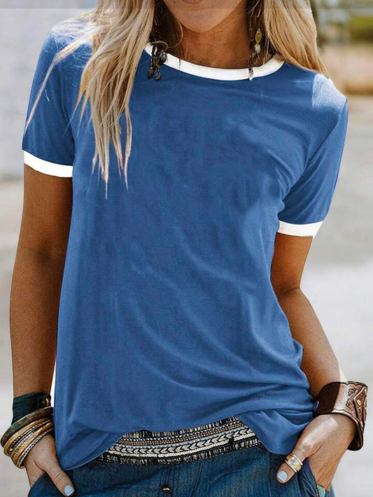 Women's Summer Short Sleeved duo Colored top - Blue