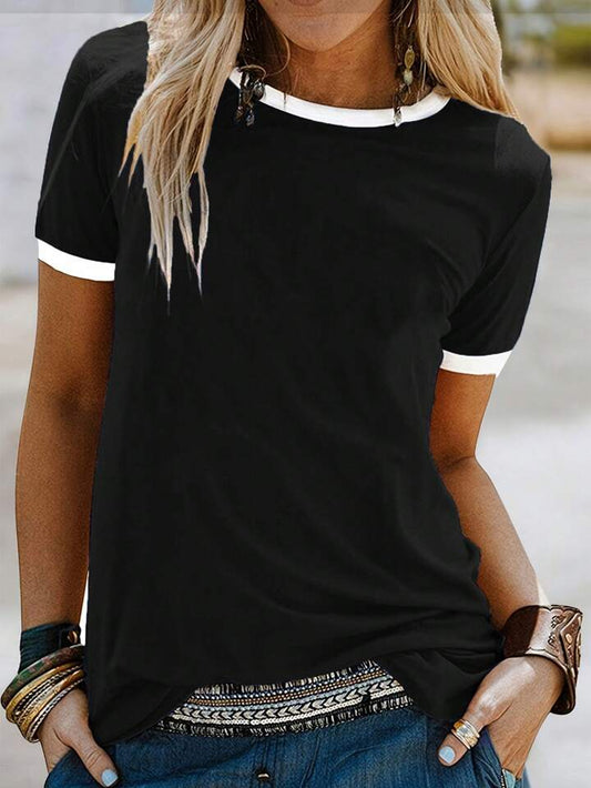 Women's Summer Short Sleeved duo Colored top - Black