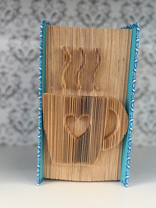 Folded Book Art - Steaming Coffee Cup / Heart (Cut Style)