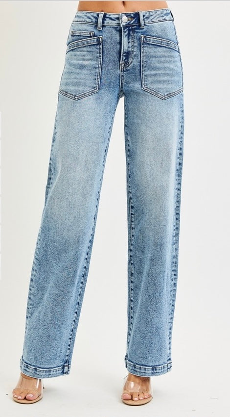 Risen Slouchy Relaxed Baggy Jeans with Patch Pockets