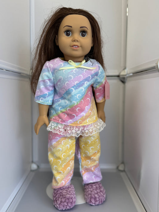 Handmade 18" Doll Clothes - Pajama set w/ Purple Slippers