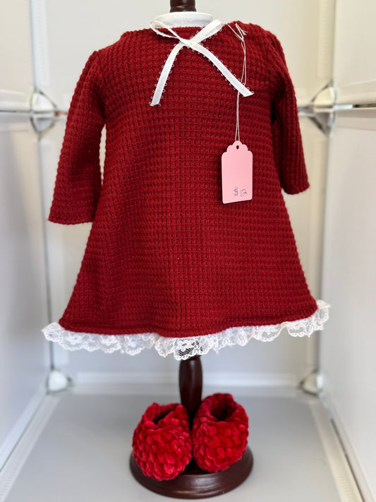 Handmade 18" Doll Clothes - Pajama set Red Night Gown & Slippers