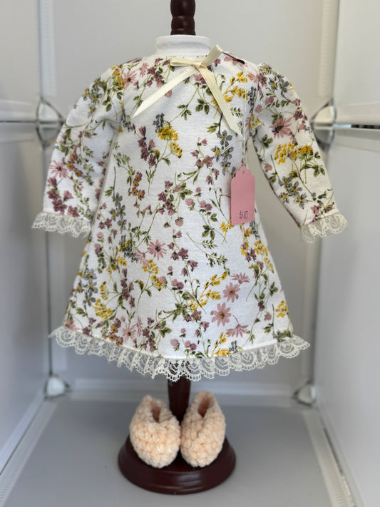 Handmade 18" Doll Clothes - Pajama set Floral Night Gown & Slippers