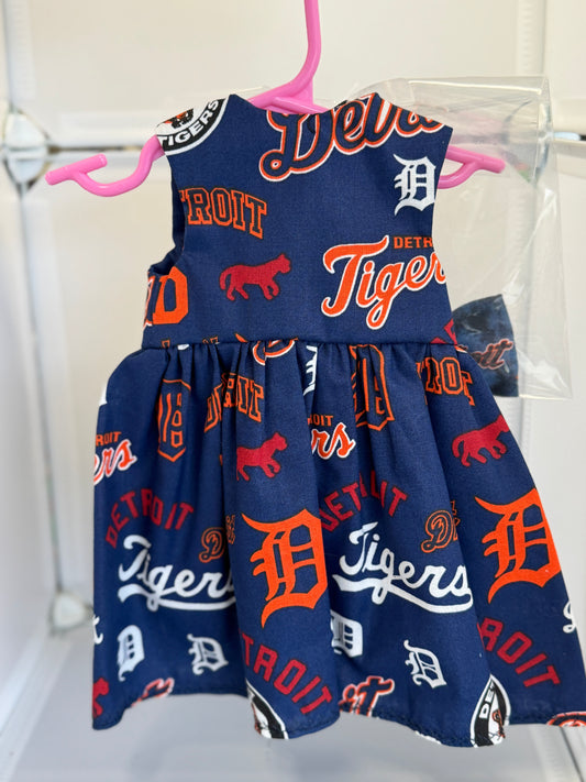 Handmade 18" Doll Clothes – Navy & Orange Baseball-Inspired Dress with Matching Bow
