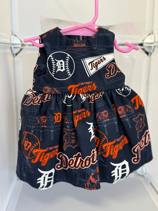 Handmade 18" Doll Clothes – Navy & Orange Baseball-Inspired Dress with Matching Bow