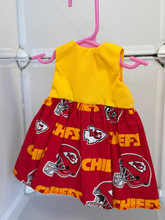 Handmade 18" Doll Clothes – Red & Gold Football-Inspired Dress with Matching Bow