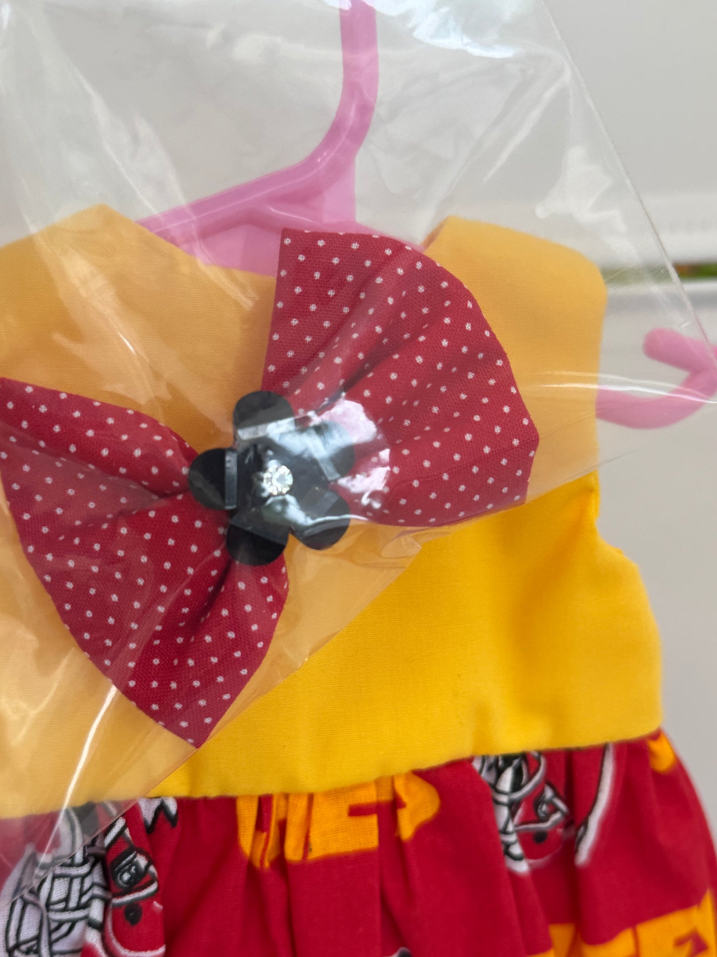 Handmade 18" Doll Clothes – Red & Gold Football-Inspired Dress with Matching Bow