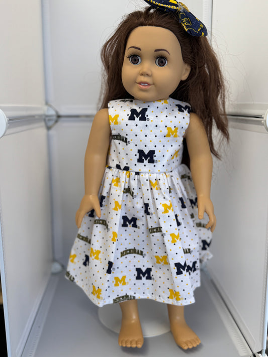 Handmade 18" Doll Clothes - Michigan Dress & Bow