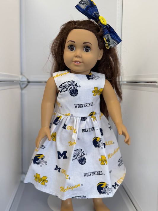 Handmade 18" Doll Clothes - Michigan Dress & Bow