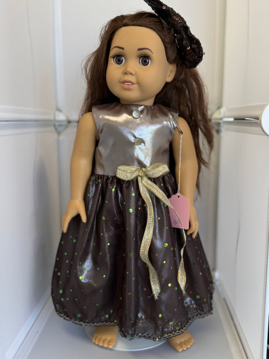 Handmade 18" Doll Clothes - Brown Fancy Dress & Bow