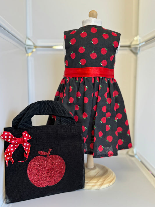 Handmade 18" Doll Clothes - Back to School Dress - Apples w/Bag