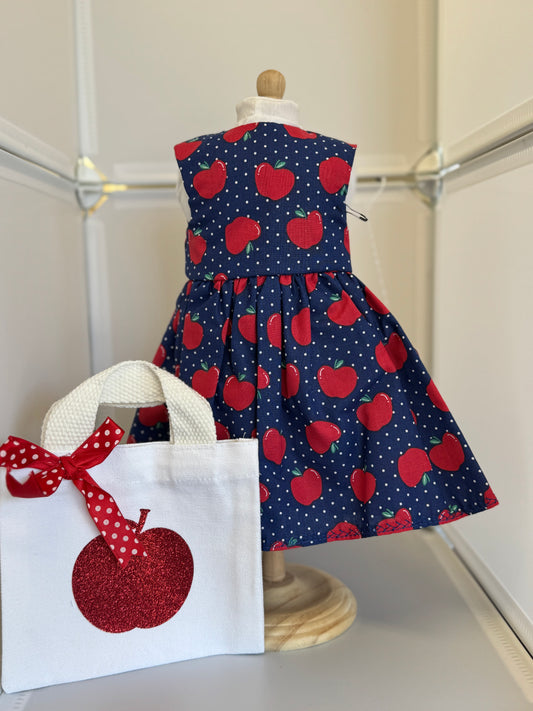 Handmade 18" Doll Clothes - Back to School Dress - Apples w/Bag