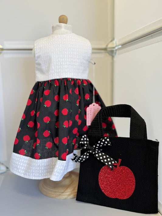 Handmade 18" Doll Clothes - Back to School Dress - Apples & Bag