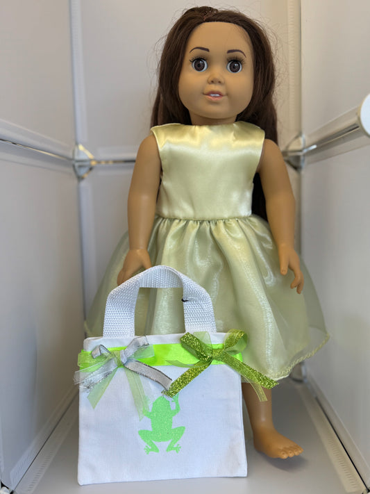 Handmade 18" Doll Clothes - Princess Dress - Frog Bag
