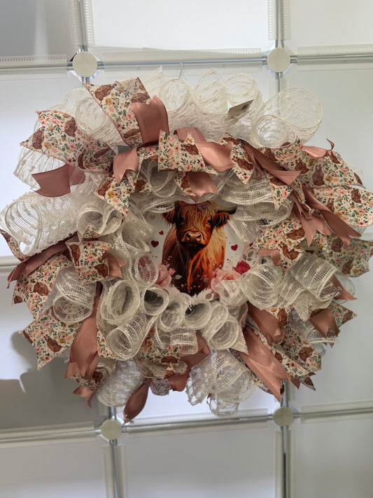 Handmade Deco Mesh Wreaths - Highland Cow