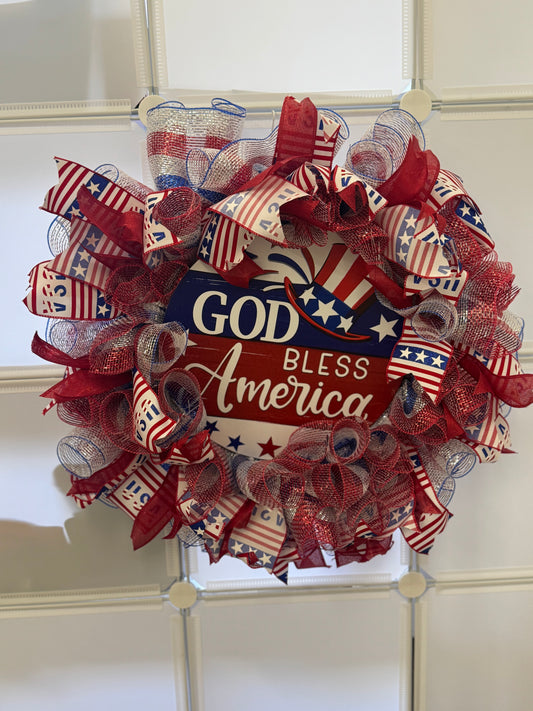 Handmade Deco Mesh Wreaths - God Bless America