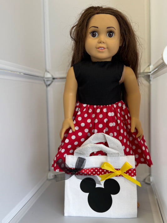 Handmade 18" Doll Clothes - Black Red & White Polka Dot Dress & Bag