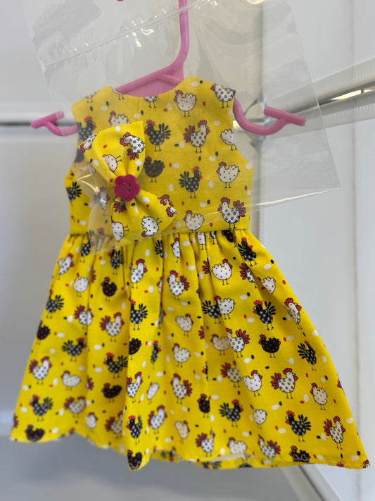 Handmade 18" Doll Clothes – Yellow Chicken Dress w/ Bow