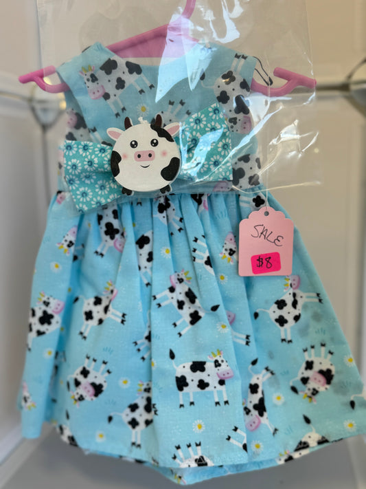 Handmade 18" Doll Clothes – Blue Cow Dress w/ Bow