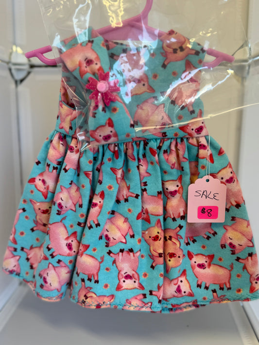 Handmade 18" Doll Clothes – Blue Pig Dress w/ Bow