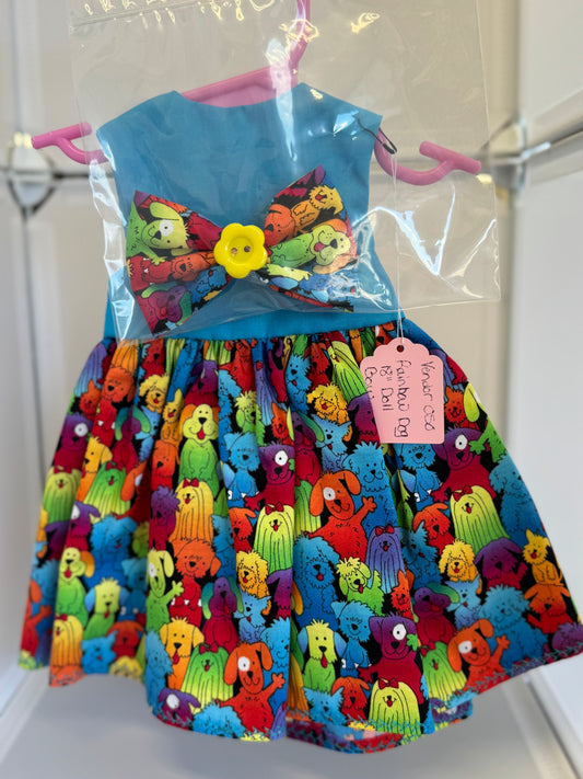 Handmade 18" Doll Clothes – Blue Bright Dog Dress w/ Bow