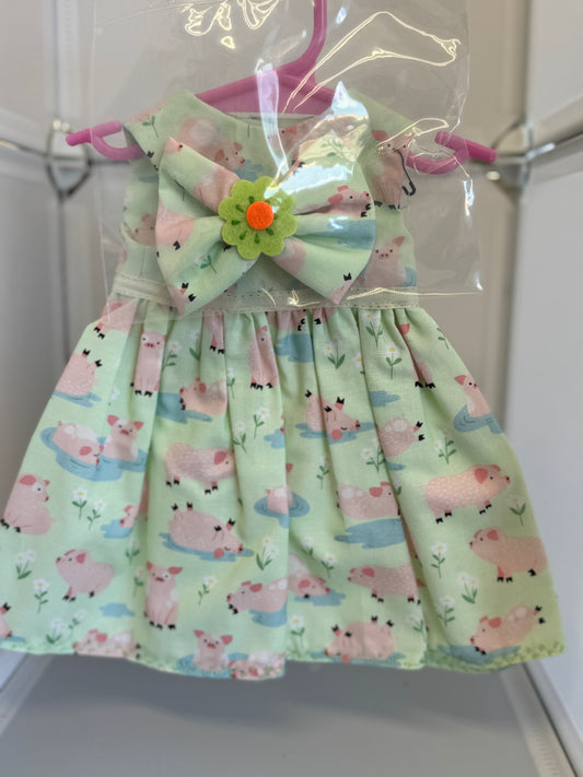 Handmade 18" Doll Clothes – Pig Dress w/ Bow