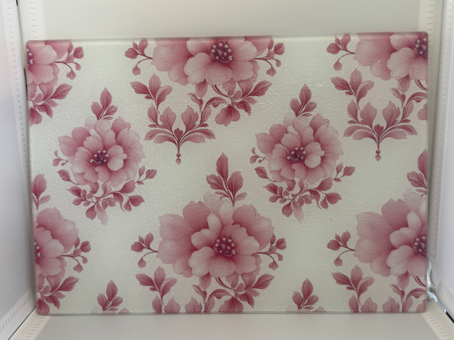 Custom 8" x 11" Glass Cutting Board – Personalized Kitchen Decor - Pink Floral