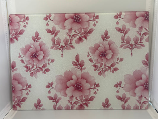 Custom 8" x 11" Glass Cutting Board – Personalized Kitchen Decor - Pink Floral
