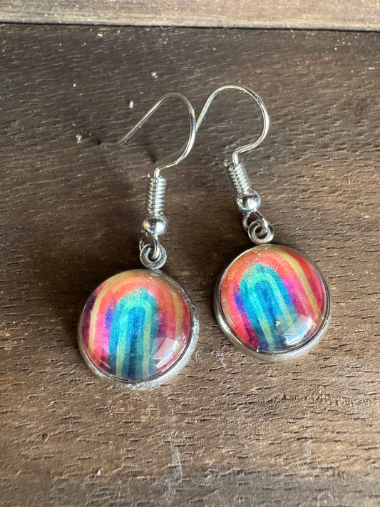 Handmade Aluminum & Glass Earrings - Rainbow