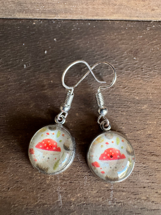 Handmade Aluminum & Glass Earrings - Mushrooms