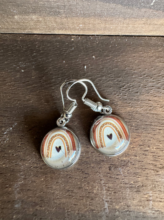 Handmade Aluminum & Glass Earrings - Rainbow Heart