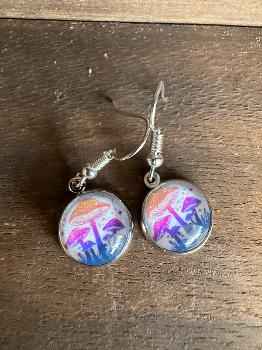 Handmade Aluminum & Glass Earrings - Mushrooms