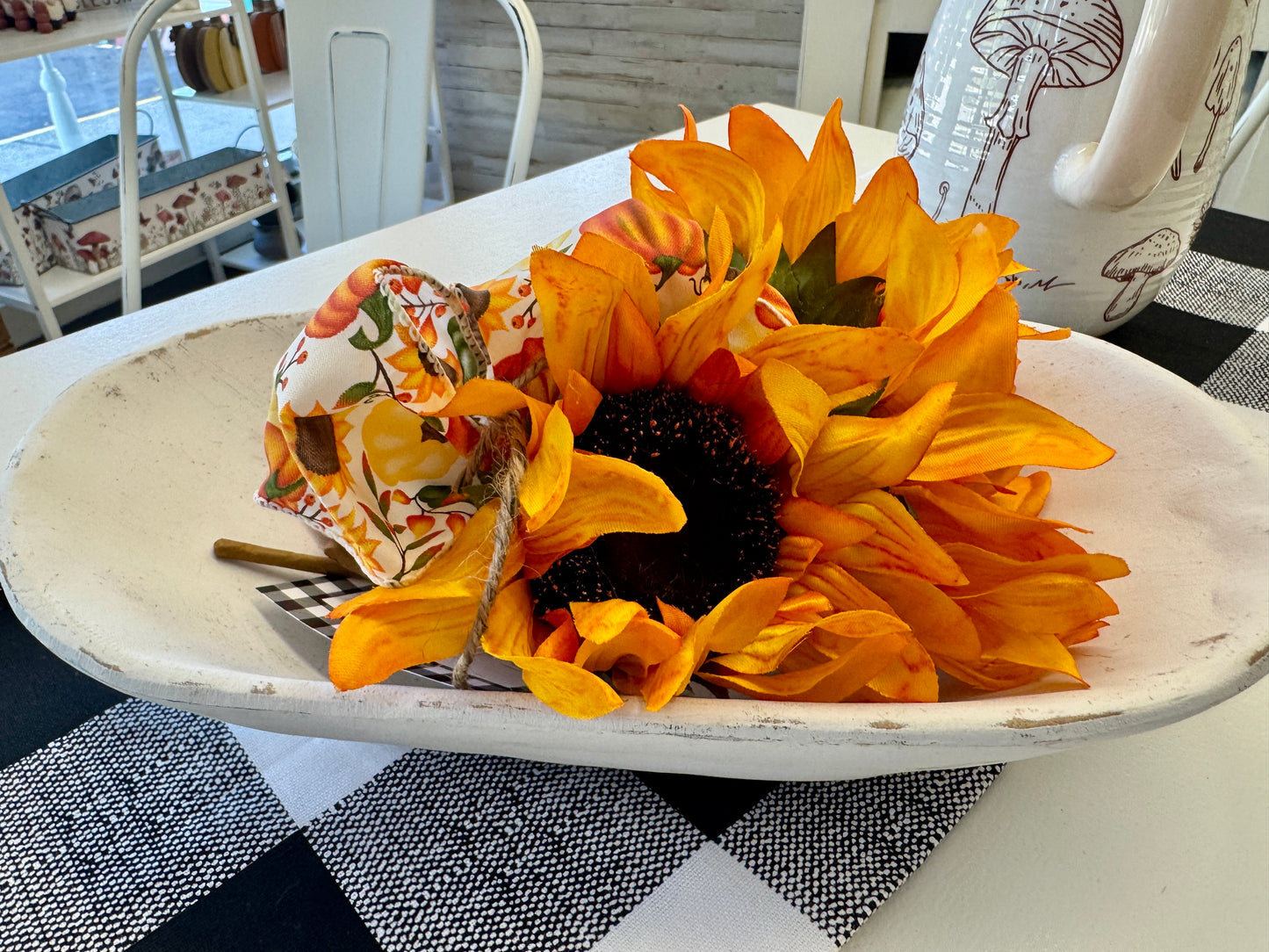 Centerpiece - Fall Sunflower with White Bowl