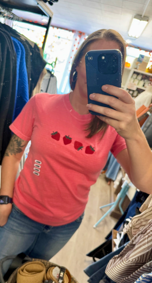 Locally Embroidered Graphic T-Shirt - Strawberries Embroidered on t-Shirt