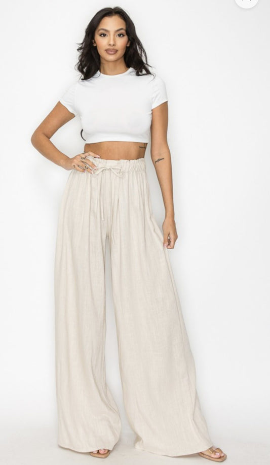 WIDE LEG LINEN PANTS