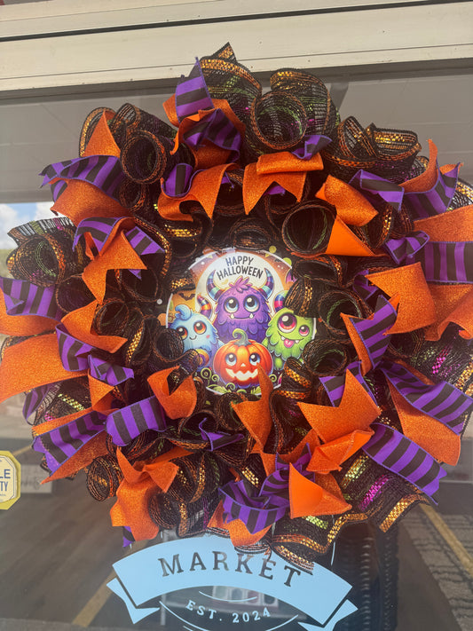 Handmade Deco Mesh Wreaths - Happy Halloween - Monsters
