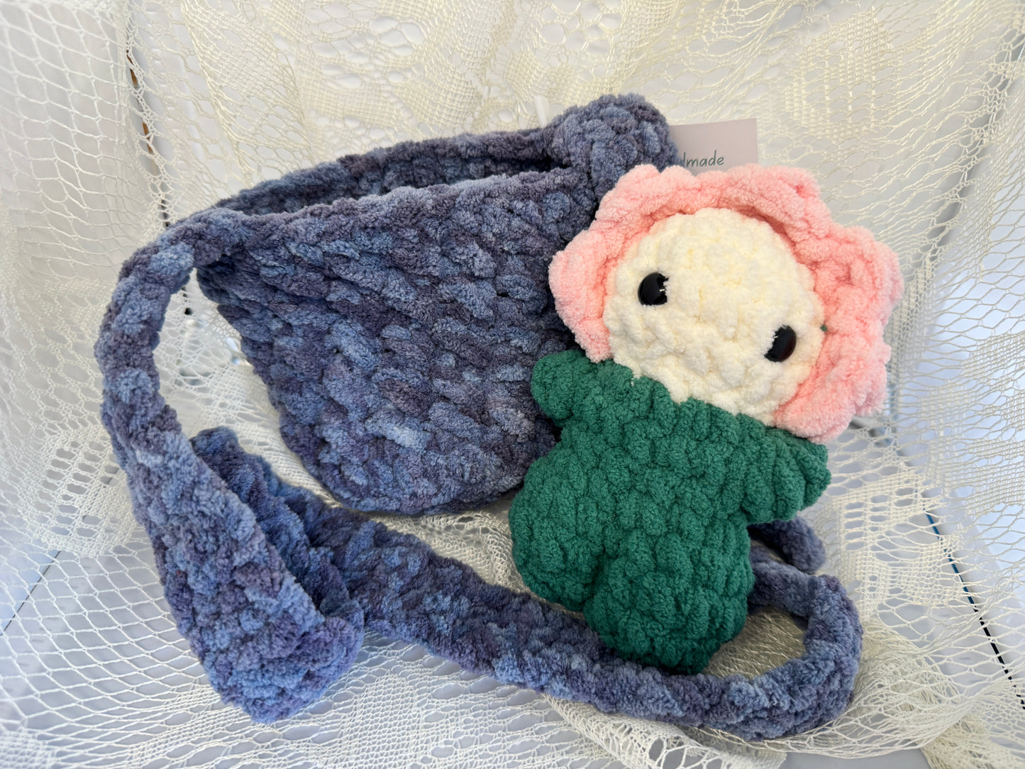 Handmade Crocheted Stuffed Animals - Blossom Pipsqueak & Tote