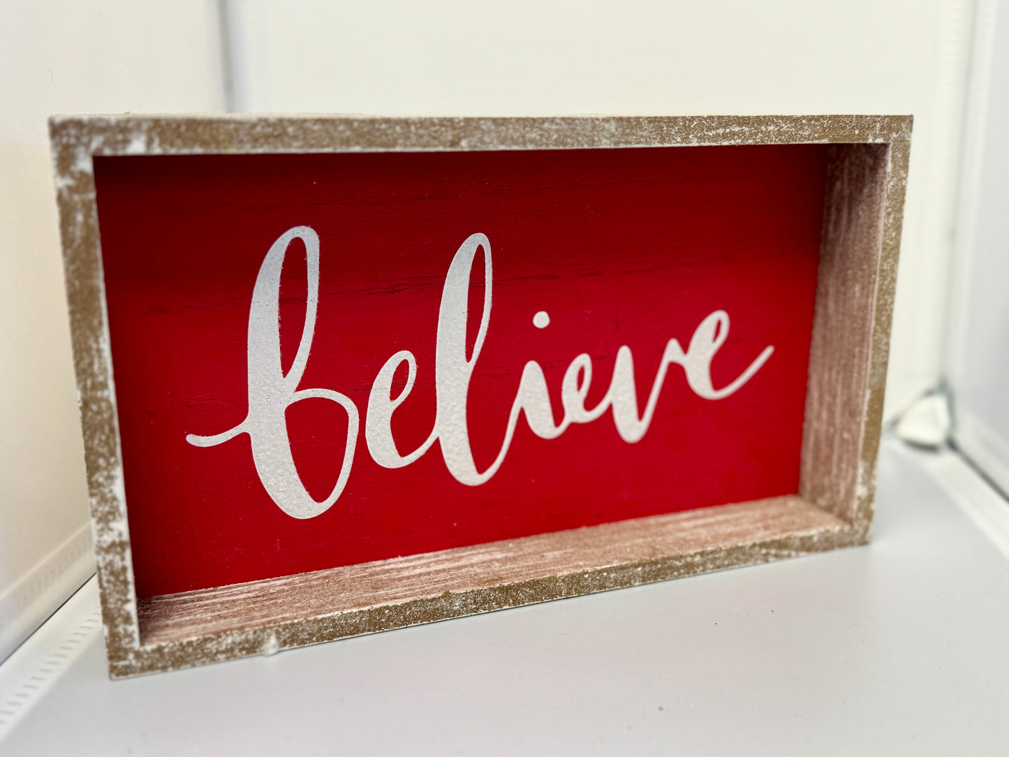 “Believe” Inset Wood Sign (9.5" x 5.5" x 1.25")