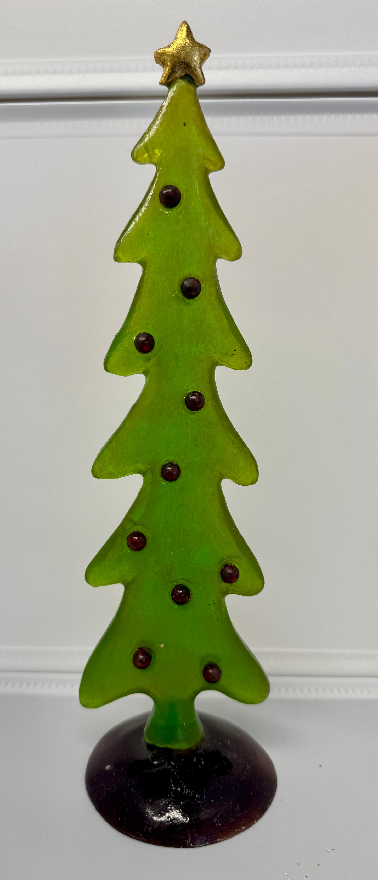 Handcrafted Green Resin Christmas Tree with Gold Star