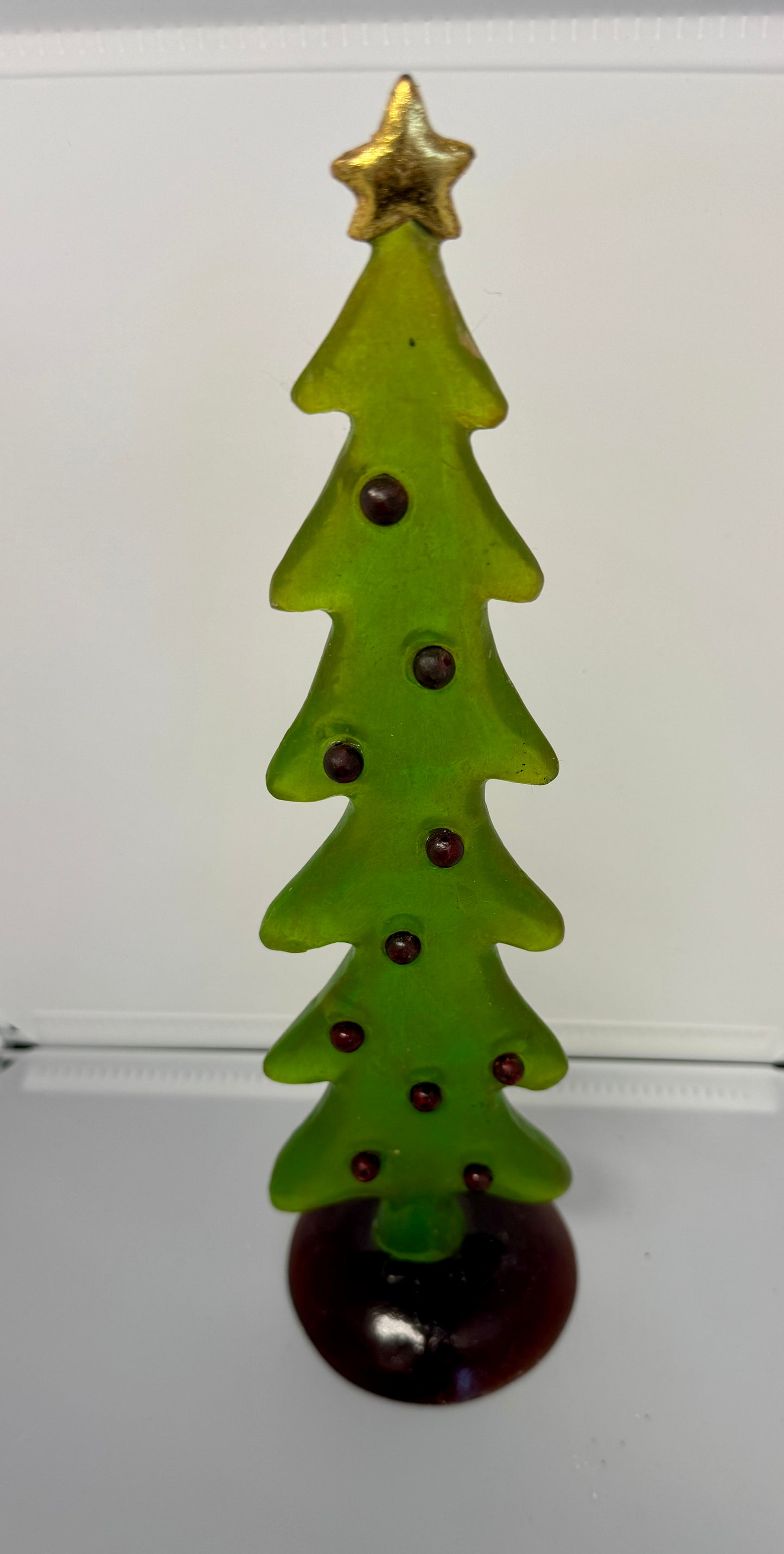 Handcrafted Green Resin Christmas Tree with Gold Star
