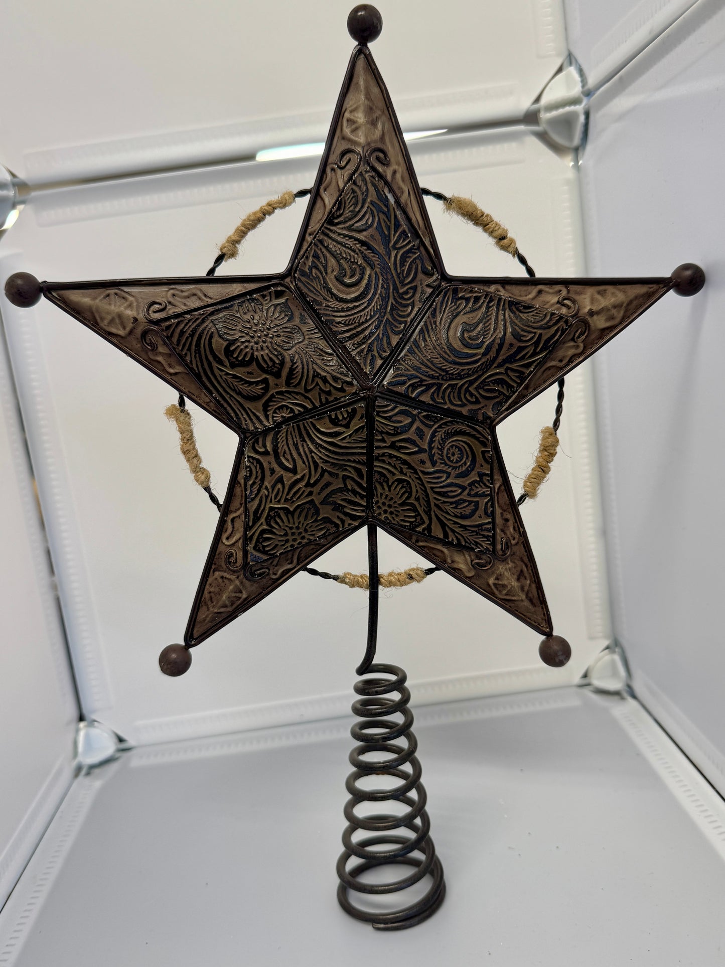 Embossed Metal Star Tree Topper – Rustic Western Style