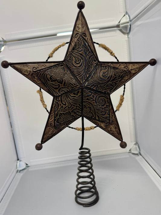 Embossed Metal Star Tree Topper – Rustic Western Style