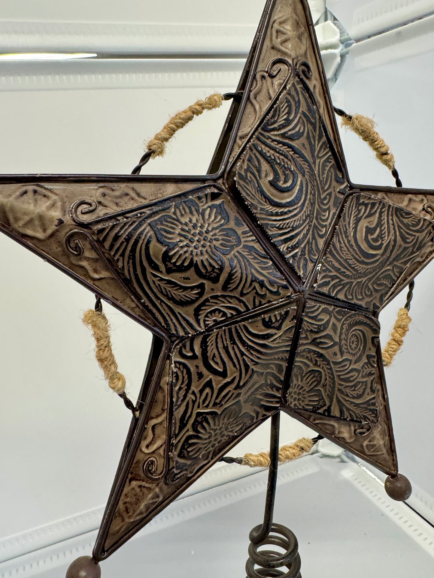 Embossed Metal Star Tree Topper – Rustic Western Style