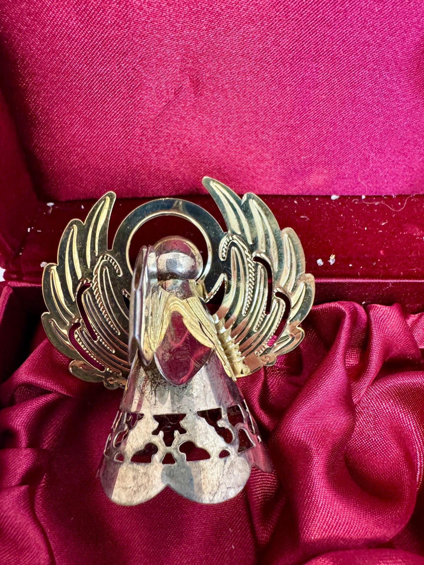 Vintage Brass & Silver Angel Ornament Set (4-Piece with Velvet Box)