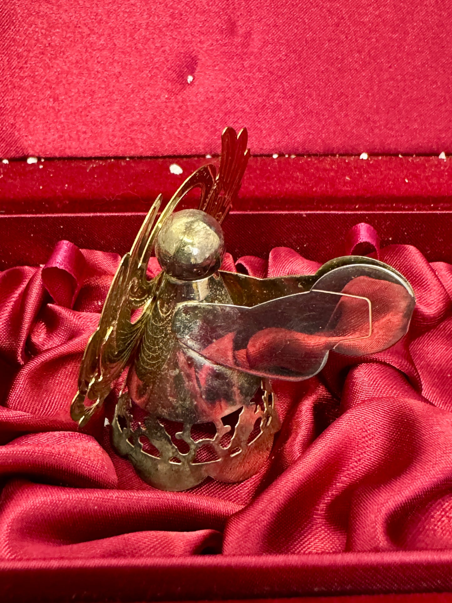 Vintage Brass & Silver Angel Ornament Set (4-Piece with Velvet Box)