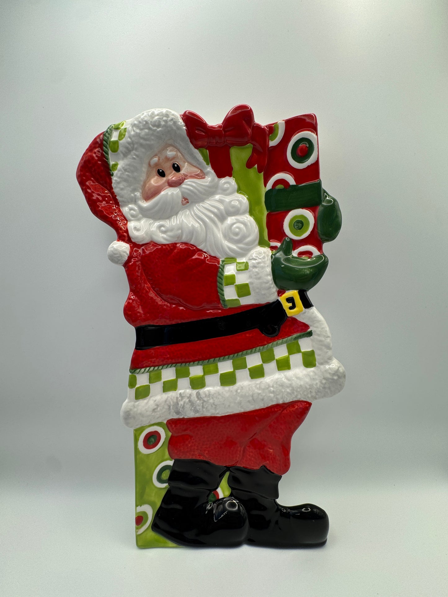 Fitz and Floyd “Holiday Cheer” Santa Serving Tray – 11" Ceramic Christmas Platter